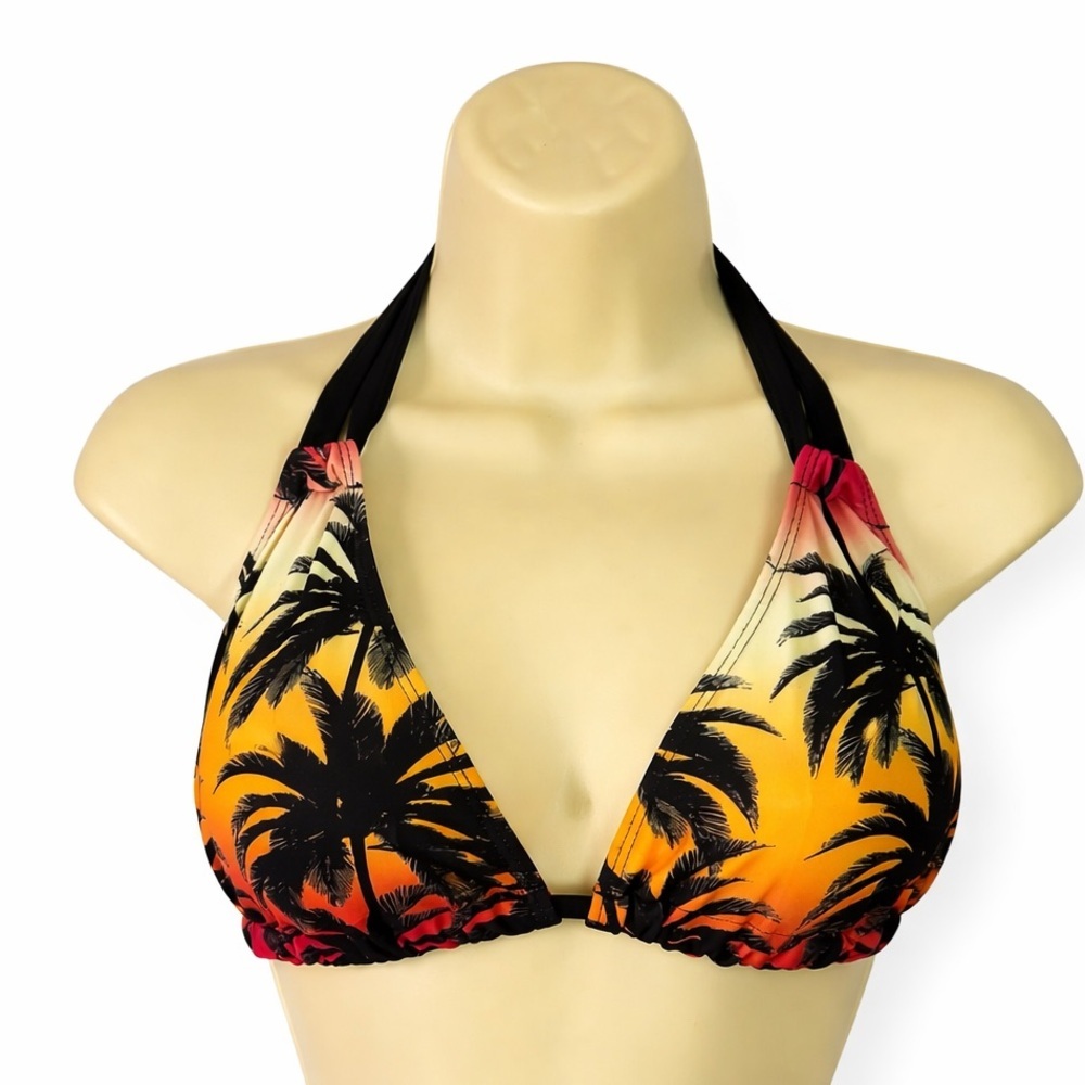 SHEIN Tropical Sunset Palm Bikini Top 1X Tie Back Padded Y2K (top only!)